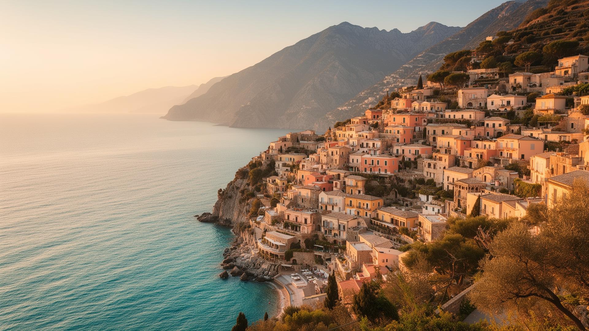 Coastal city at golden hour